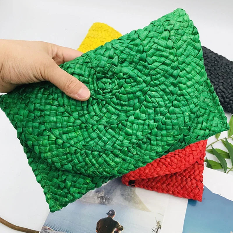 Fashionable Corn Husk Straw Bags Hand-woven Women Clutch Envelope Handbag Long Purse For Female Summer Beach Bag bolsa 2024 Zaian