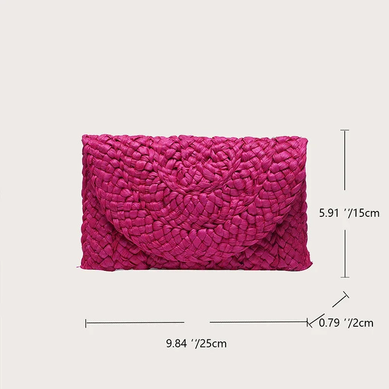 Fashionable Corn Husk Straw Bags Hand-woven Women Clutch Envelope Handbag Long Purse For Female Summer Beach Bag bolsa 2024 Zaian