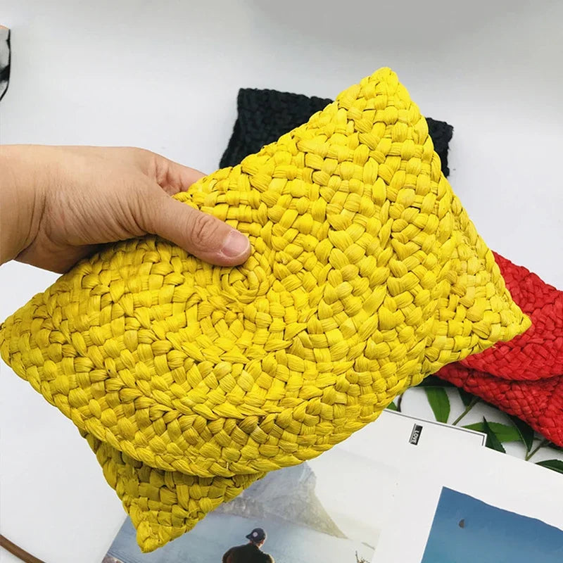 Fashionable Corn Husk Straw Bags Hand-woven Women Clutch Envelope Handbag Long Purse For Female Summer Beach Bag bolsa 2024 Zaian